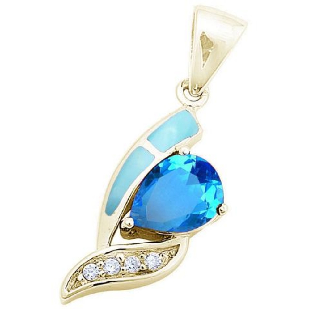 yellow gold plated natural larimar & blue topaz ,